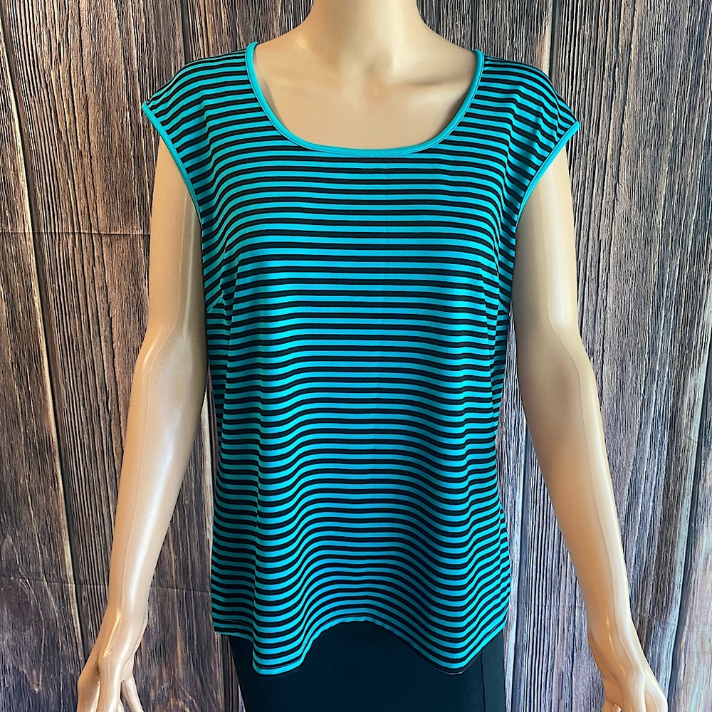 Karen Scott stretch stripped striped turquoise and black size large